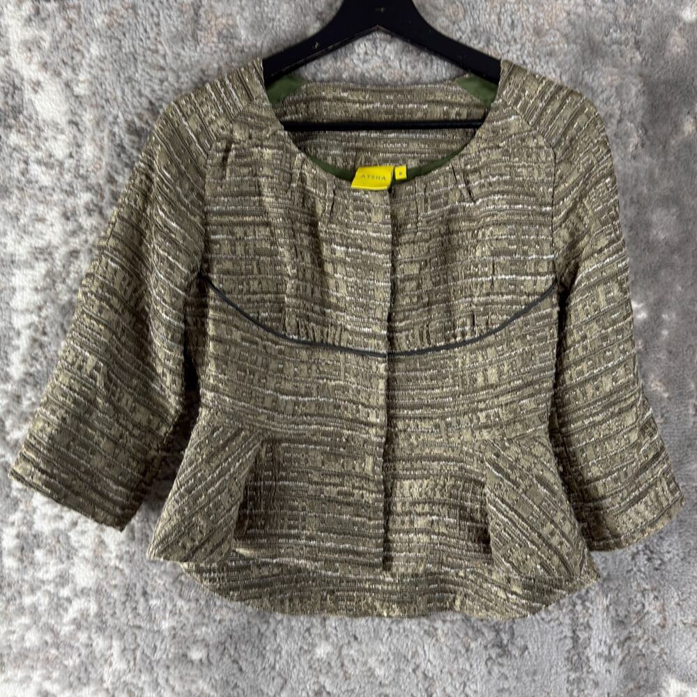 Aysha Size 2 Wool‎ Blend Snap Button Peplum Blazer Jacket 3/4 Sleeve Lined
